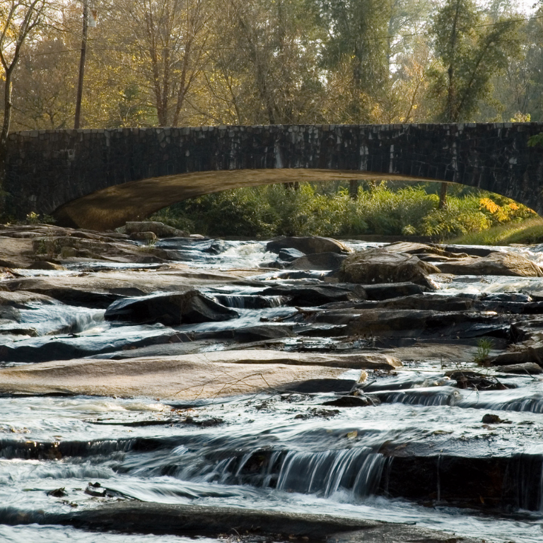 Indian Springs State Park bridge and creek with water flowing